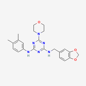 molecular formula C23H26N6O3 B2778284 N2-(benzo[d][1,3]dioxol-5-ylmethyl)-N4-(3,4-dimethylphenyl)-6-morpholino-1,3,5-triazine-2,4-diamine CAS No. 946261-71-8
