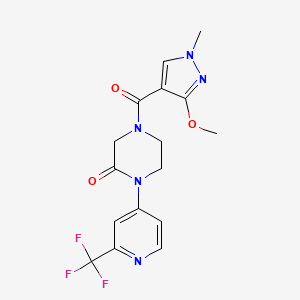 molecular formula C16H16F3N5O3 B2778292 4-(3-Methoxy-1-methylpyrazole-4-carbonyl)-1-[2-(trifluoromethyl)pyridin-4-yl]piperazin-2-one CAS No. 2380143-97-3