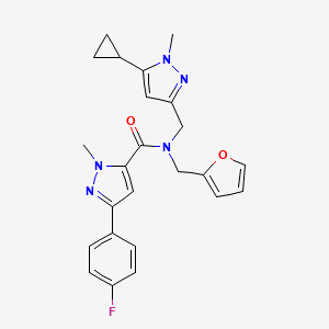 molecular formula C24H24FN5O2 B2778295 N-((5-cyclopropyl-1-methyl-1H-pyrazol-3-yl)methyl)-3-(4-fluorophenyl)-N-(furan-2-ylmethyl)-1-methyl-1H-pyrazole-5-carboxamide CAS No. 1795304-72-1