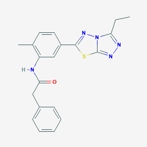 molecular formula C20H19N5OS B277831 N-[5-(3-ethyl[1,2,4]triazolo[3,4-b][1,3,4]thiadiazol-6-yl)-2-methylphenyl]-2-phenylacetamide 