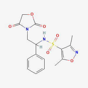 molecular formula C16H17N3O6S B2778312 N-(2-(2,4-二氧代噁唑啉-3-基)-1-苯乙基)-3,5-二甲基异噁唑-4-磺酰胺 CAS No. 2034564-75-3