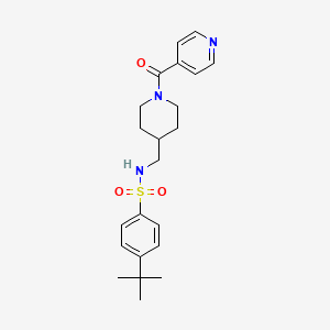 molecular formula C22H29N3O3S B2778327 4-(叔丁基)-N-((1-异烟酰基哌啶-4-基)甲基)苯磺酰胺 CAS No. 1396846-87-9