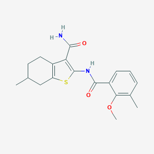 molecular formula C19H22N2O3S B277833 2-[(2-Methoxy-3-methylbenzoyl)amino]-6-methyl-4,5,6,7-tetrahydro-1-benzothiophene-3-carboxamide 