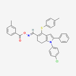 molecular formula C36H29ClN2O2S B2778362 1-(4-chlorophenyl)-5-({[(3-methylbenzoyl)oxy]imino}methyl)-4-[(4-methylphenyl)sulfanyl]-2-phenyl-6,7-dihydro-1H-indole CAS No. 478033-27-1