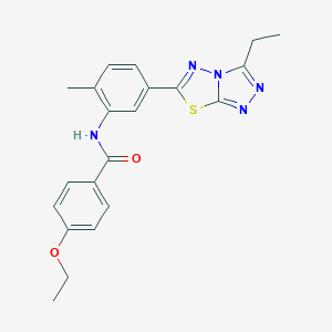 molecular formula C21H21N5O2S B277837 4-ethoxy-N-[5-(3-ethyl[1,2,4]triazolo[3,4-b][1,3,4]thiadiazol-6-yl)-2-methylphenyl]benzamide 