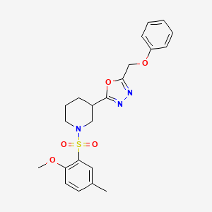 molecular formula C22H25N3O5S B2778379 2-(1-((2-Methoxy-5-methylphenyl)sulfonyl)piperidin-3-yl)-5-(phenoxymethyl)-1,3,4-oxadiazole CAS No. 1105201-13-5