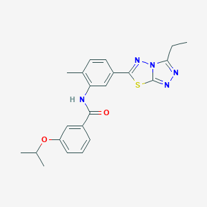 molecular formula C22H23N5O2S B277838 N-[5-(3-ethyl[1,2,4]triazolo[3,4-b][1,3,4]thiadiazol-6-yl)-2-methylphenyl]-3-isopropoxybenzamide 