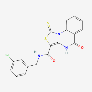 molecular formula C18H12ClN3O2S2 B2778403 N-[(3-chlorophenyl)methyl]-5-oxo-1-sulfanylidene-4H-[1,3]thiazolo[3,4-a]quinazoline-3-carboxamide CAS No. 443109-74-8