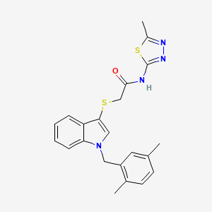 molecular formula C22H22N4OS2 B2778404 2-[1-[(2,5-二甲基苯基)甲基]吲哚-3-基]硫代-N-(5-甲基-1,3,4-噻二唑-2-基)乙酰胺 CAS No. 681279-76-5
