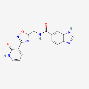 molecular formula C17H14N6O3 B2778426 2-methyl-N-((3-(2-oxo-1,2-dihydropyridin-3-yl)-1,2,4-oxadiazol-5-yl)methyl)-1H-benzo[d]imidazole-6-carboxamide CAS No. 2034521-48-5