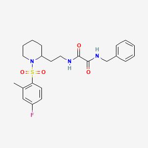 molecular formula C23H28FN3O4S B2778434 N1-苄基-N2-(2-(1-((4-氟-2-甲基苯基)磺酰)哌啪啶-2-基)乙基)草酰胺 CAS No. 898407-16-4