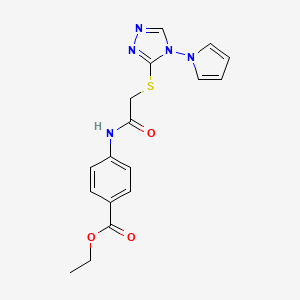 molecular formula C17H17N5O3S B2778444 Ethyl 4-[[2-[(4-pyrrol-1-yl-1,2,4-triazol-3-yl)sulfanyl]acetyl]amino]benzoate CAS No. 877815-64-0