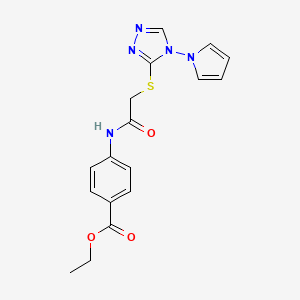 molecular formula C17H17N5O3S B2778444 ethyl 4-(2-{[4-(1H-pyrrol-1-yl)-4H-1,2,4-triazol-3-yl]sulfanyl}acetamido)benzoate CAS No. 877815-64-0