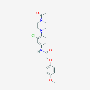 molecular formula C22H26ClN3O4 B277845 N-[3-chloro-4-(4-propanoylpiperazin-1-yl)phenyl]-2-(4-methoxyphenoxy)acetamide 
