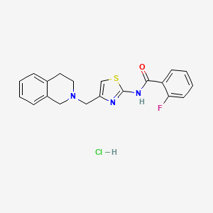 molecular formula C20H19ClFN3OS B2778463 N-(4-((3,4-二氢异喹啉-2(1H)-基)甲基)噻唑-2-基)-2-氟苯甲酰胺；盐酸盐 CAS No. 1216503-93-3