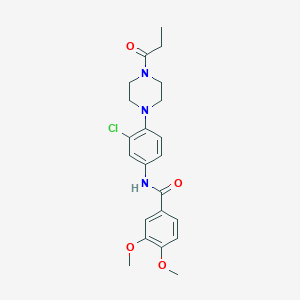 molecular formula C22H26ClN3O4 B277849 N-[3-chloro-4-(4-propanoylpiperazin-1-yl)phenyl]-3,4-dimethoxybenzamide 