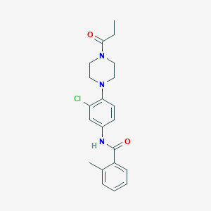 molecular formula C21H24ClN3O2 B277851 N-[3-chloro-4-(4-propionyl-1-piperazinyl)phenyl]-2-methylbenzamide 