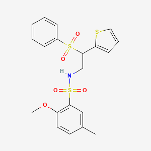 molecular formula C20H21NO5S3 B2778519 2-methoxy-5-methyl-N-[2-(phenylsulfonyl)-2-(2-thienyl)ethyl]benzenesulfonamide CAS No. 896342-49-7