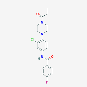 molecular formula C20H21ClFN3O2 B277852 N-[3-chloro-4-(4-propionyl-1-piperazinyl)phenyl]-4-fluorobenzamide 