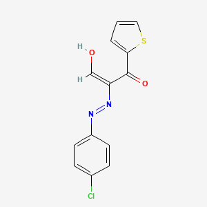 molecular formula C13H9ClN2O2S B2778537 (2E)-2-[2-(4-chlorophenyl)hydrazin-1-ylidene]-3-oxo-3-(thiophen-2-yl)propanal CAS No. 338400-26-3
