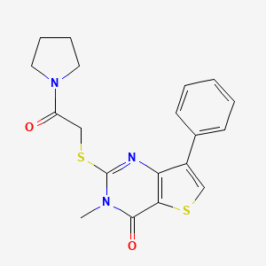 molecular formula C19H19N3O2S2 B2778538 3-methyl-2-((2-oxo-2-(pyrrolidin-1-yl)ethyl)thio)-7-phenylthieno[3,2-d]pyrimidin-4(3H)-one CAS No. 1111418-20-2