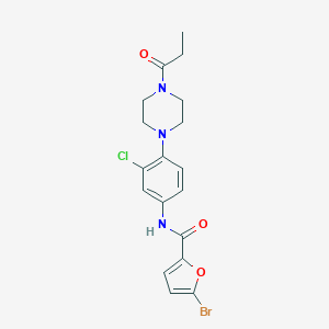 molecular formula C18H19BrClN3O3 B277855 5-bromo-N-[3-chloro-4-(4-propionyl-1-piperazinyl)phenyl]-2-furamide 