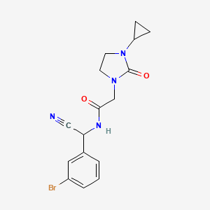 molecular formula C16H17BrN4O2 B2778561 N-[(3-Bromophenyl)-cyanomethyl]-2-(3-cyclopropyl-2-oxoimidazolidin-1-yl)acetamide CAS No. 2418715-68-9