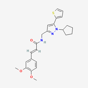 molecular formula C24H27N3O3S B2778582 (E)-N-((1-cyclopentyl-5-(thiophen-2-yl)-1H-pyrazol-3-yl)methyl)-3-(3,4-dimethoxyphenyl)acrylamide CAS No. 1421588-19-3