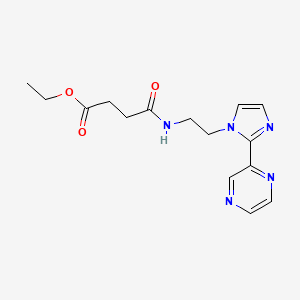 molecular formula C15H19N5O3 B2778585 ethyl 4-oxo-4-((2-(2-(pyrazin-2-yl)-1H-imidazol-1-yl)ethyl)amino)butanoate CAS No. 2034476-22-5