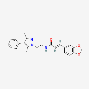 molecular formula C23H23N3O3 B2778593 (E)-3-(benzo[d][1,3]dioxol-5-yl)-N-(2-(3,5-dimethyl-4-phenyl-1H-pyrazol-1-yl)ethyl)acrylamide CAS No. 2035006-93-8