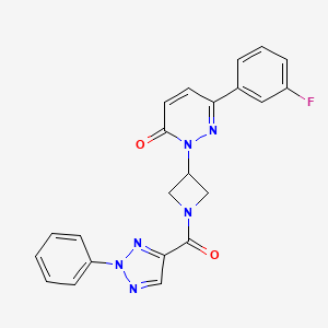 molecular formula C22H17FN6O2 B2778615 6-(3-Fluorophenyl)-2-[1-(2-phenyltriazole-4-carbonyl)azetidin-3-yl]pyridazin-3-one CAS No. 2380178-23-2
