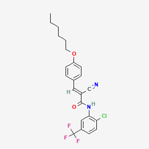 molecular formula C23H22ClF3N2O2 B2778633 (E)-N-[2-chloro-5-(trifluoromethyl)phenyl]-2-cyano-3-(4-hexoxyphenyl)prop-2-enamide CAS No. 721410-60-2