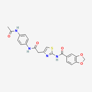 molecular formula C21H18N4O5S B2778639 N-(4-(2-((4-acetamidophenyl)amino)-2-oxoethyl)thiazol-2-yl)benzo[d][1,3]dioxole-5-carboxamide CAS No. 921561-32-2