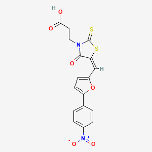 molecular formula C17H12N2O6S2 B2778651 (E)-3-(5-((5-(4-硝基苯基)呋喃-2-基)甲亚甲基)-4-氧代-2-硫代噻唑啉-3-基)丙酸 CAS No. 300377-05-3