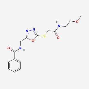 B2778660 N-[[5-[2-(2-methoxyethylamino)-2-oxoethyl]sulfanyl-1,3,4-oxadiazol-2-yl]methyl]benzamide CAS No. 872613-42-8