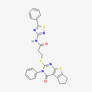 B2778662 3-((4-oxo-3-phenyl-4,5,6,7-tetrahydro-3H-cyclopenta[4,5]thieno[2,3-d]pyrimidin-2-yl)thio)-N-(5-phenyl-1,2,4-thiadiazol-3-yl)propanamide CAS No. 690270-02-1