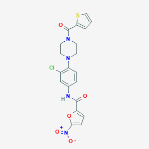molecular formula C20H17ClN4O5S B277868 N-{3-chloro-4-[4-(2-thienylcarbonyl)-1-piperazinyl]phenyl}-5-nitro-2-furamide 