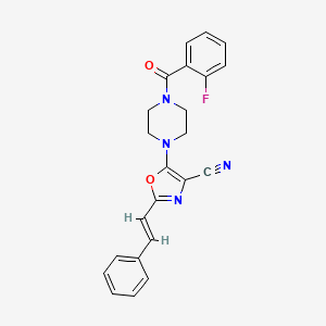 molecular formula C23H19FN4O2 B2778693 (E)-5-(4-(2-氟苯甲酰)哌嗪-1-基)-2-苯乙烯基噁唑-4-羧腈 CAS No. 941254-83-7