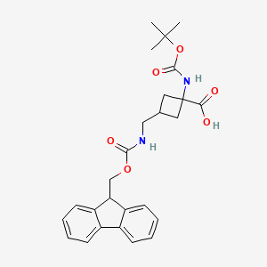 molecular formula C26H30N2O6 B2778704 3-[(9H-芴-9-基甲氧羰基氨基)甲基]-1-[(2-甲基丙烷-2-基)氧羰基氨基]环丁烷-1-羧酸 CAS No. 2174001-23-9
