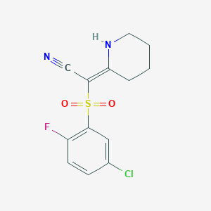 molecular formula C13H12ClFN2O2S B2778737 (2E)-[(5-氯-2-氟苯基)磺酰](哌啶-2-基亚甲基)乙腈 CAS No. 1454881-61-8