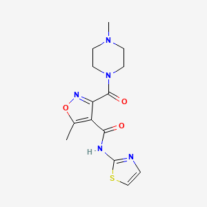 molecular formula C14H17N5O3S B2778744 5-甲基-3-(4-甲基哌嗪-1-甲酰)-N-(1,3-噻唑-2-基)-1,2-噁唑-4-甲酰胺 CAS No. 338408-91-6
