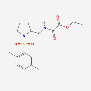 molecular formula C17H24N2O5S B2778764 乙酸2-(((1-((2,5-二甲基苯基)磺酰)吡咯啉-2-基)甲基)氨基)-2-氧代乙酸酯 CAS No. 896287-90-4