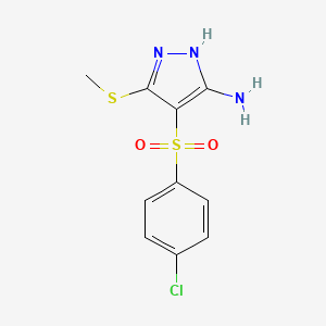 molecular formula C10H10ClN3O2S2 B2778770 4-(4-chlorophenyl)sulfonyl-3-methylsulfanyl-1H-pyrazol-5-amine CAS No. 1173104-24-9