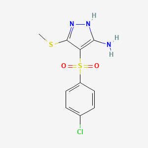 molecular formula C10H10ClN3O2S2 B2778770 4-[(4-chlorophenyl)sulfonyl]-3-(methylthio)-1H-pyrazol-5-amine CAS No. 1173104-24-9