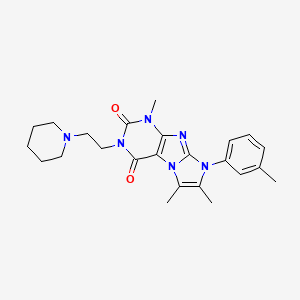 molecular formula C24H30N6O2 B2778783 1,6,7-trimethyl-3-(2-(piperidin-1-yl)ethyl)-8-(m-tolyl)-1H-imidazo[2,1-f]purine-2,4(3H,8H)-dione CAS No. 899408-76-5