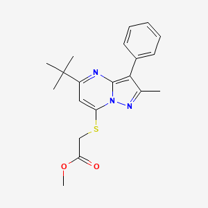 molecular formula C20H23N3O2S B2778793 甲基 [(5-叔丁基-2-甲基-3-苯基吡唑并[1,5-a]嘧啶-7-基)硫代]乙酸酯 CAS No. 850745-09-4