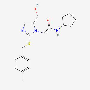 molecular formula C19H25N3O2S B2778801 N-cyclopentyl-2-(5-(hydroxymethyl)-2-((4-methylbenzyl)thio)-1H-imidazol-1-yl)acetamide CAS No. 923139-62-2