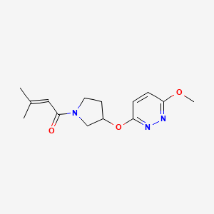 molecular formula C14H19N3O3 B2778822 1-(3-((6-Methoxypyridazin-3-yl)oxy)pyrrolidin-1-yl)-3-methylbut-2-en-1-one CAS No. 2034445-87-7