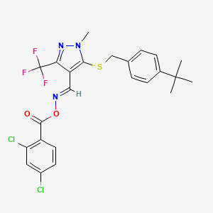 molecular formula C24H22Cl2F3N3O2S B2778826 (E)-[(5-{[(4-tert-butylphenyl)methyl]sulfanyl}-1-methyl-3-(trifluoromethyl)-1H-pyrazol-4-yl)methylidene]amino 2,4-dichlorobenzoate CAS No. 318239-34-8