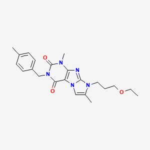 molecular formula C22H27N5O3 B2778835 6-(3-Ethoxypropyl)-4,7-dimethyl-2-[(4-methylphenyl)methyl]purino[7,8-a]imidazole-1,3-dione CAS No. 878422-15-2